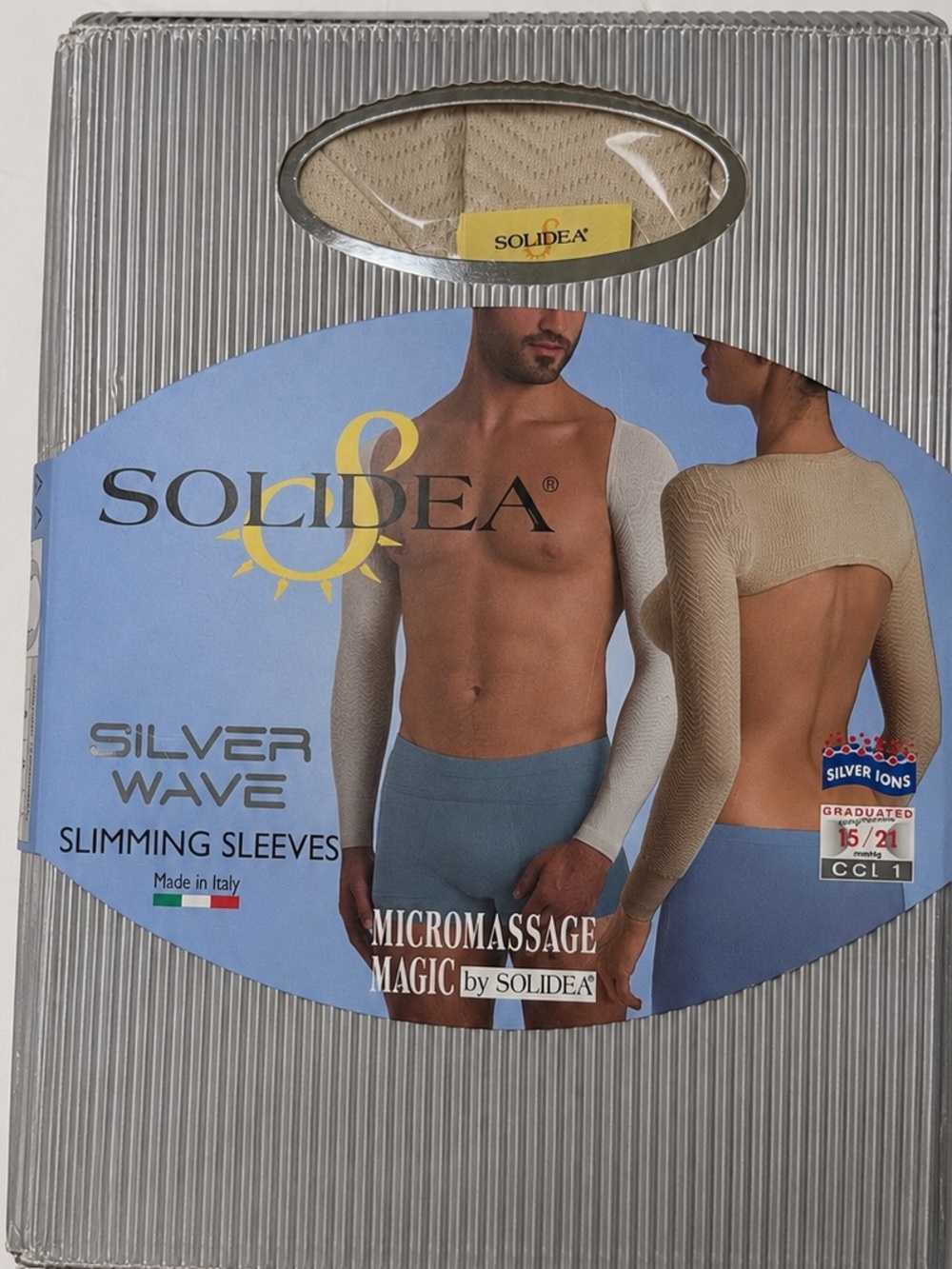 Solidea NEW Silver Wave Slimming Compression Sleeves sz L Champagne Unisex Cream